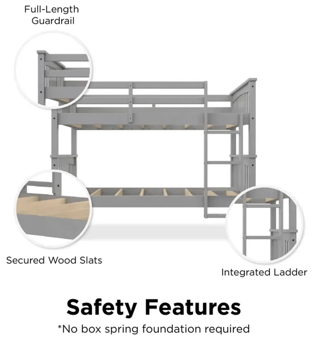 DHP Oakview Twin Over Twin Wooden Bunk Bed with Ladder and Safety Railings