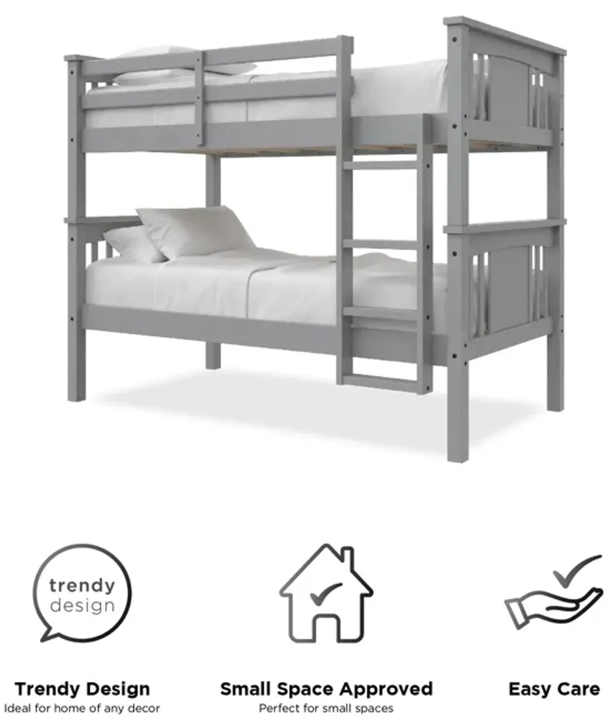 DHP Oakview Twin Over Twin Wooden Bunk Bed with Ladder and Safety Railings