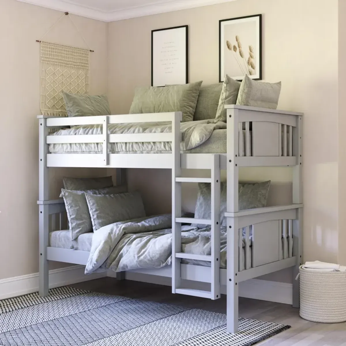 DHP Oakview Twin Over Twin Wooden Bunk Bed with Ladder and Safety Railings