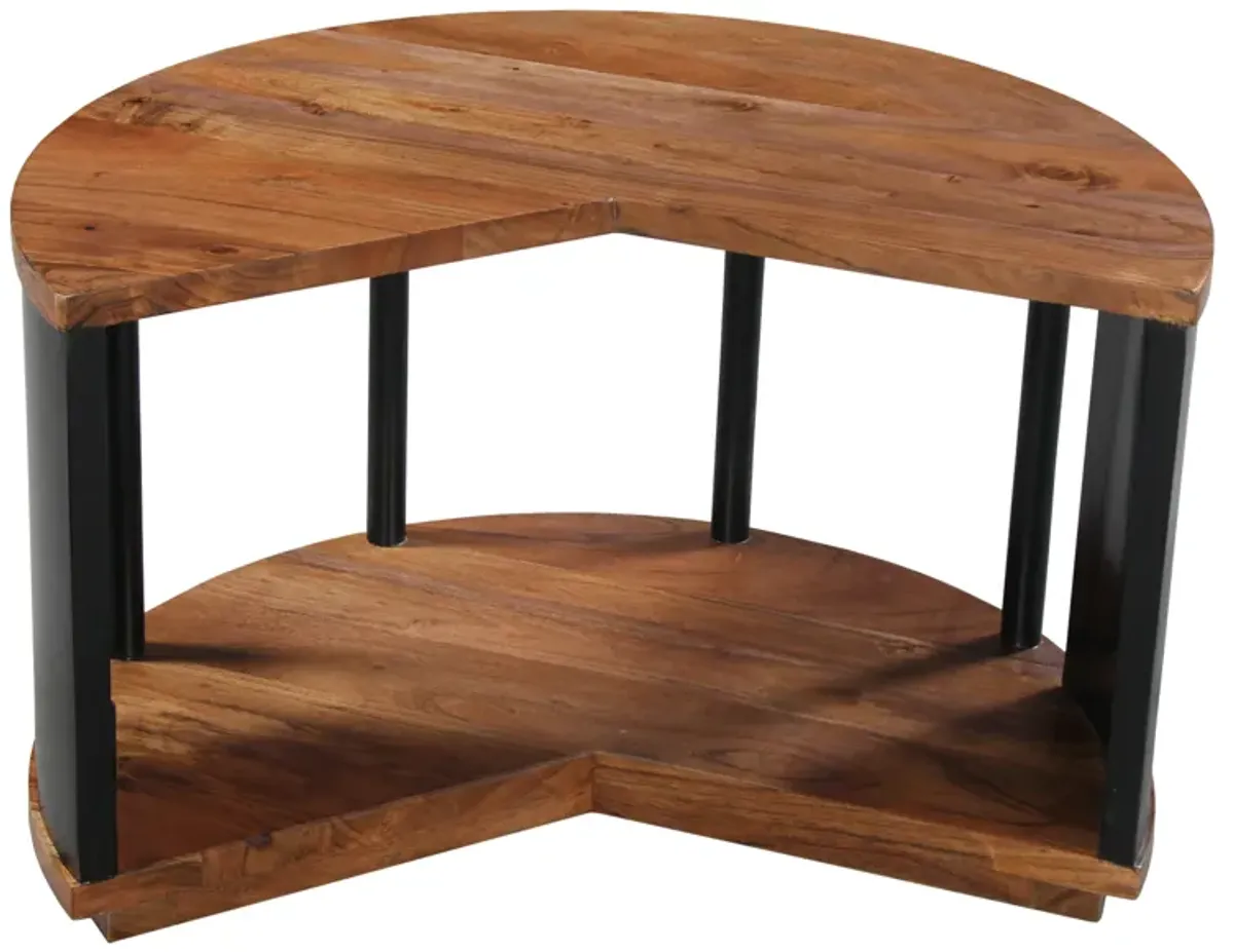 Jones 30-Inch Round Coffee Table, Handcrafted Natural Brown Acacia Wood, 3 Piece Split Design - Benzara