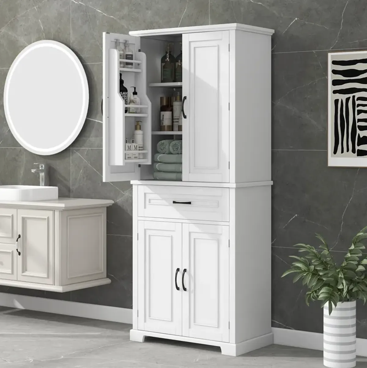 Merax Bathroom Storage Cabinet with Adjustable Shelf