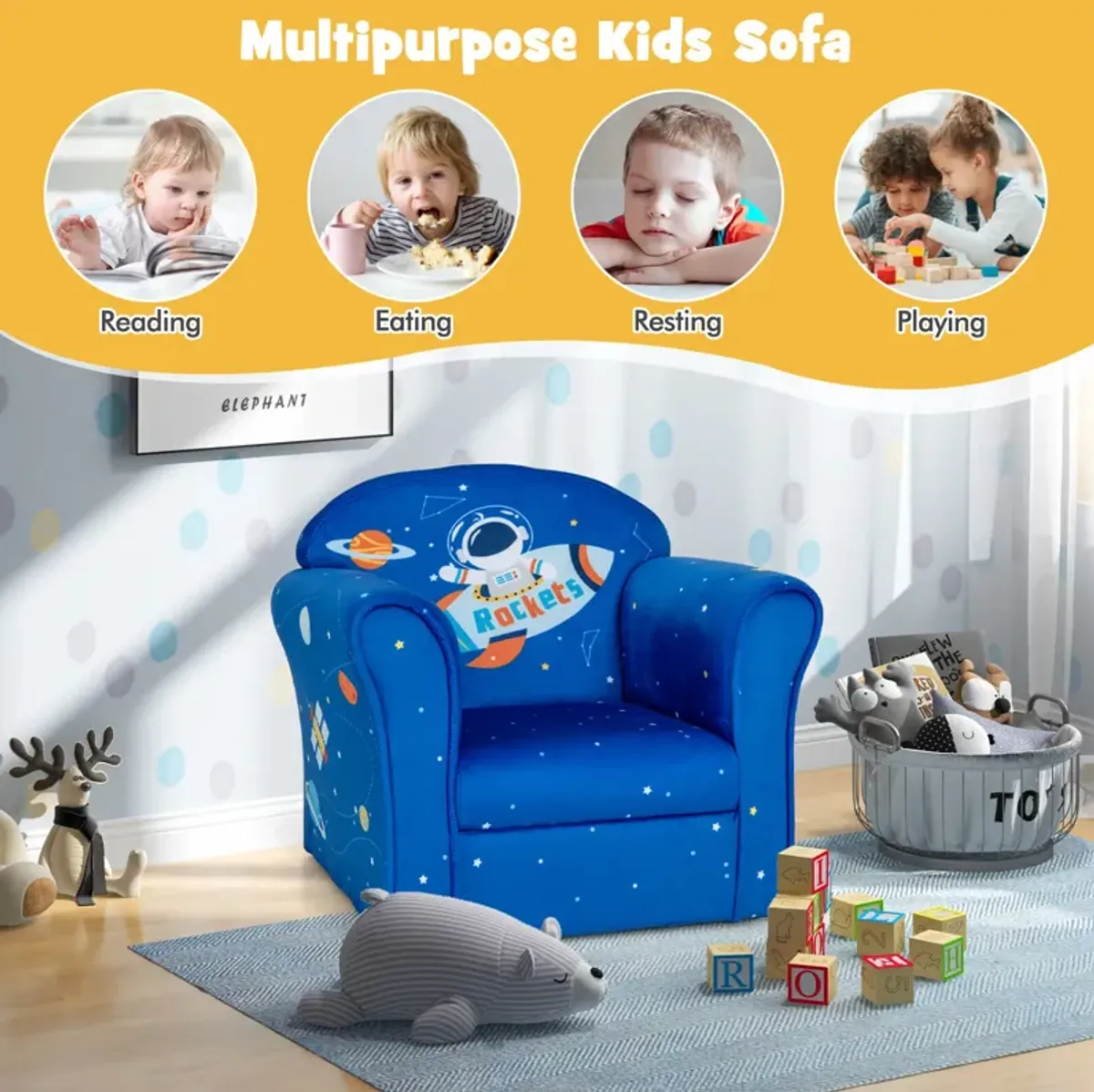 Toddler Upholstered Armchair with Solid Wooden Frame and High-density Sponge Filling