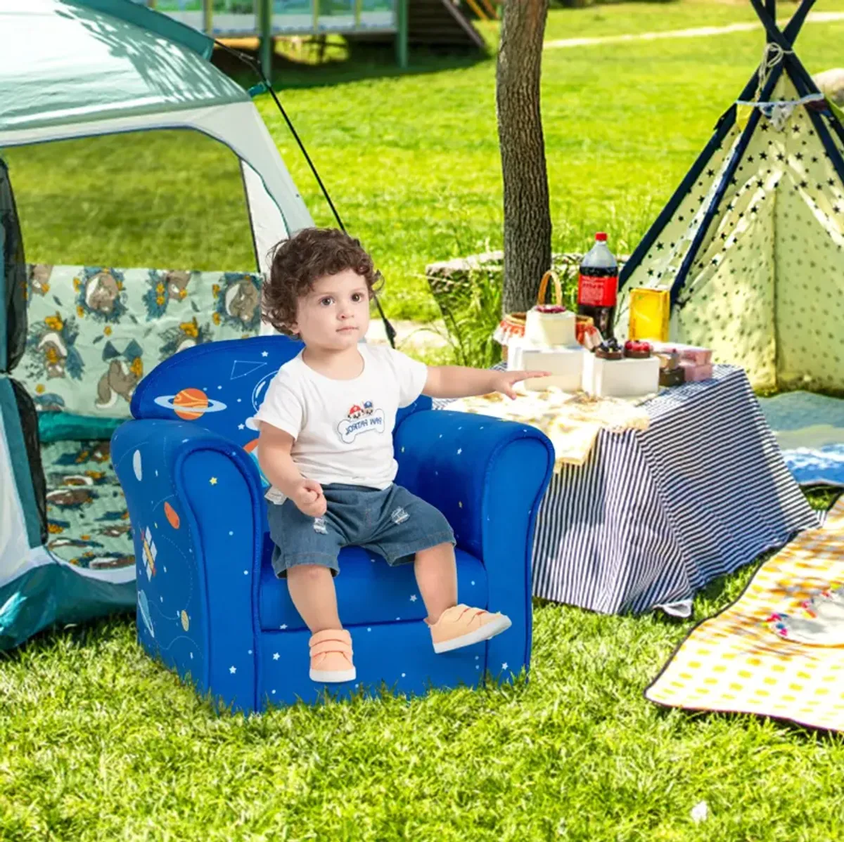 Toddler Upholstered Armchair with Solid Wooden Frame and High-density Sponge Filling