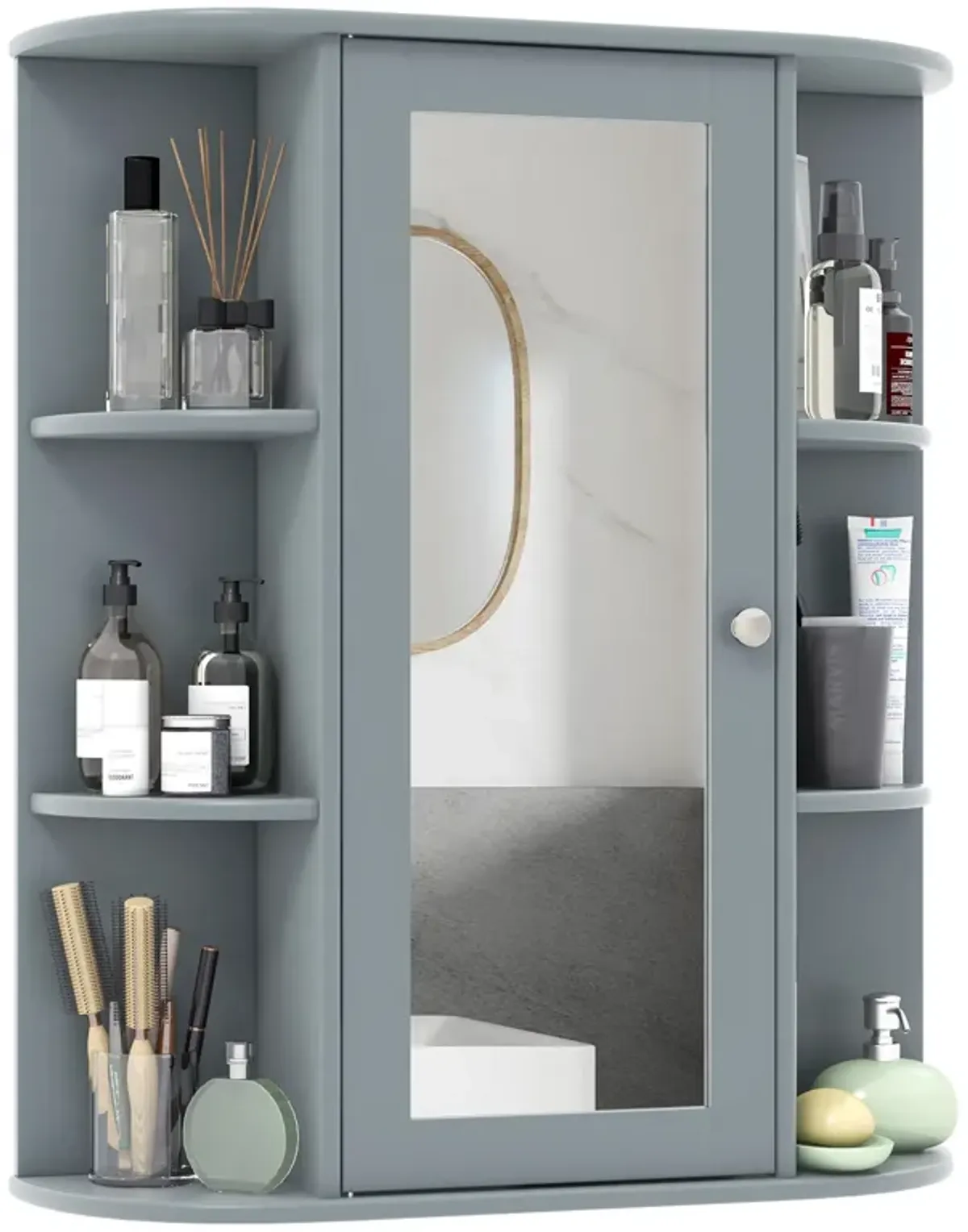 Costway Bathroom Cabinet Medicine Cabinet Single Door Shelves Wall Mount Cabinet W/ Mirror Gray