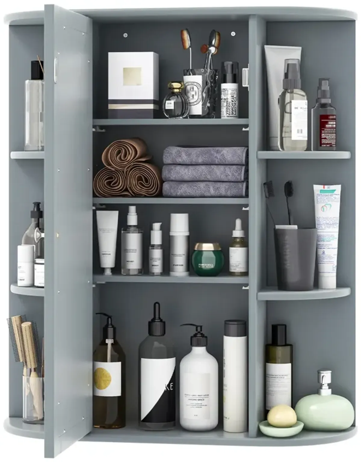 Costway Bathroom Cabinet Medicine Cabinet Single Door Shelves Wall Mount Cabinet W/ Mirror Gray