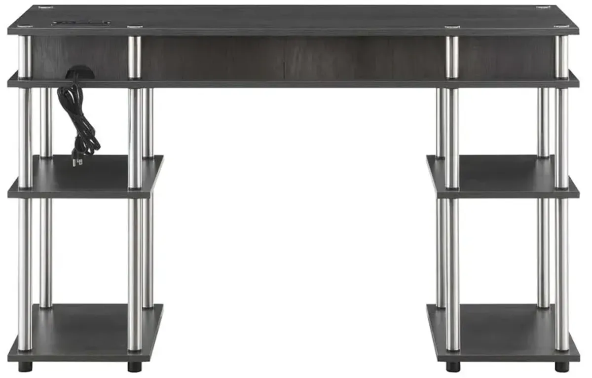 Convenience Concepts Designs2Go No Tools Student Desk with Charging Station, Charcoal Gray