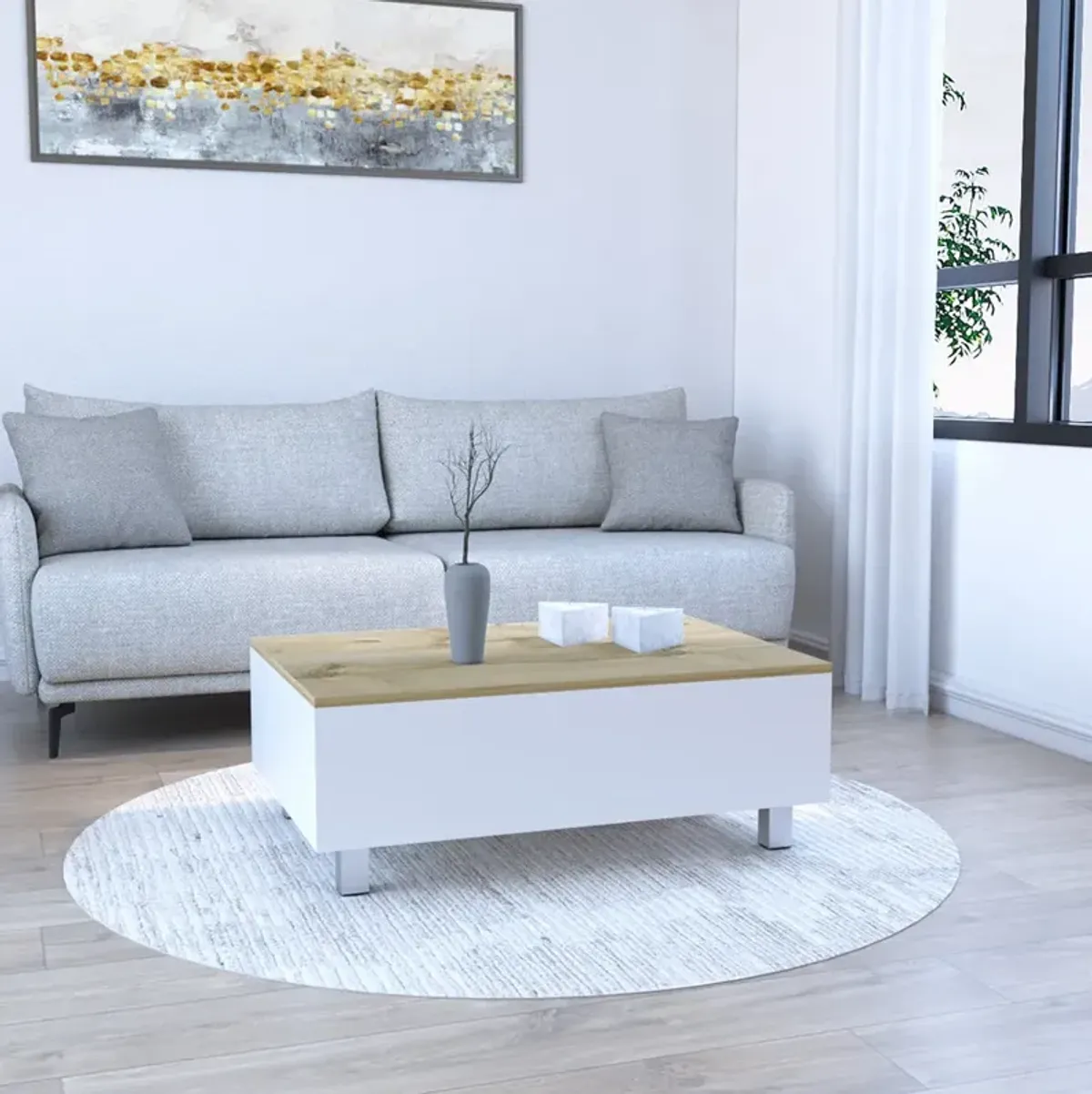 Lift Top Coffee Table Annapolis, Living Room, White / Light Oak