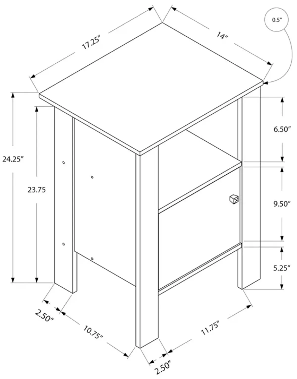 Monarch Specialties I 2134 Accent Table, Side, End, Nightstand, Lamp, Storage, Living Room, Bedroom, Laminate, Black, Grey, Transitional