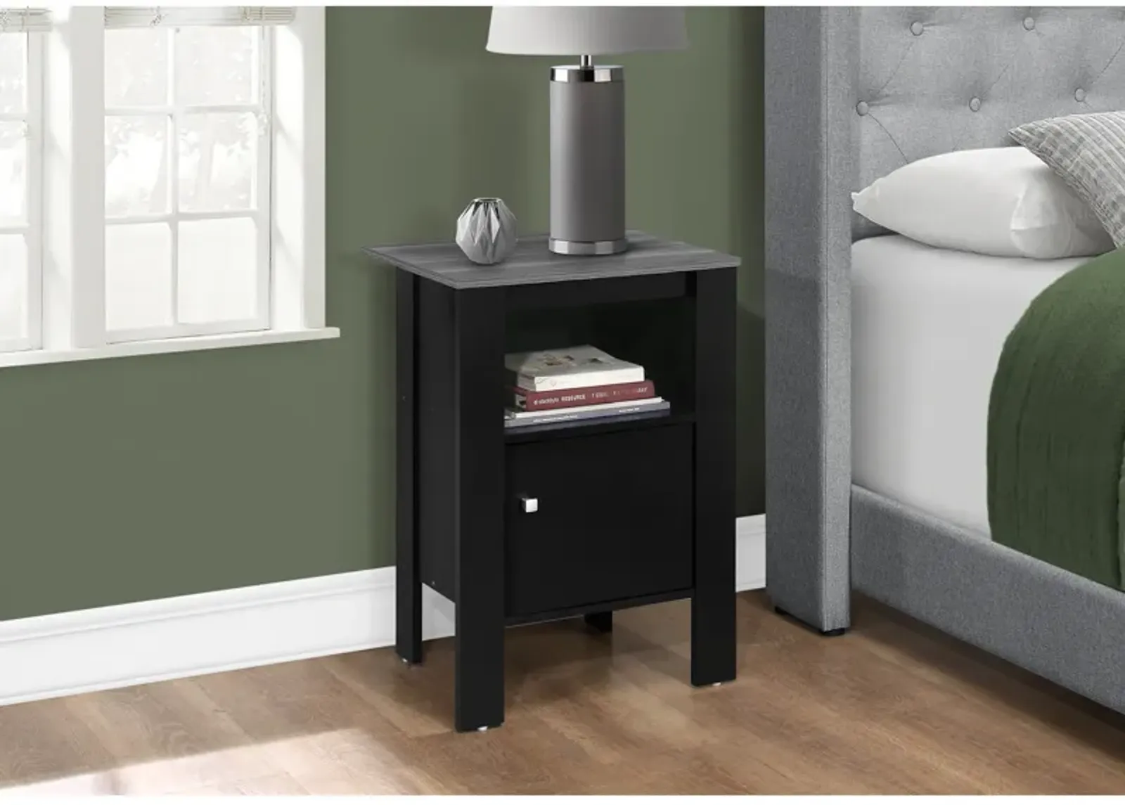 Monarch Specialties I 2134 Accent Table, Side, End, Nightstand, Lamp, Storage, Living Room, Bedroom, Laminate, Black, Grey, Transitional