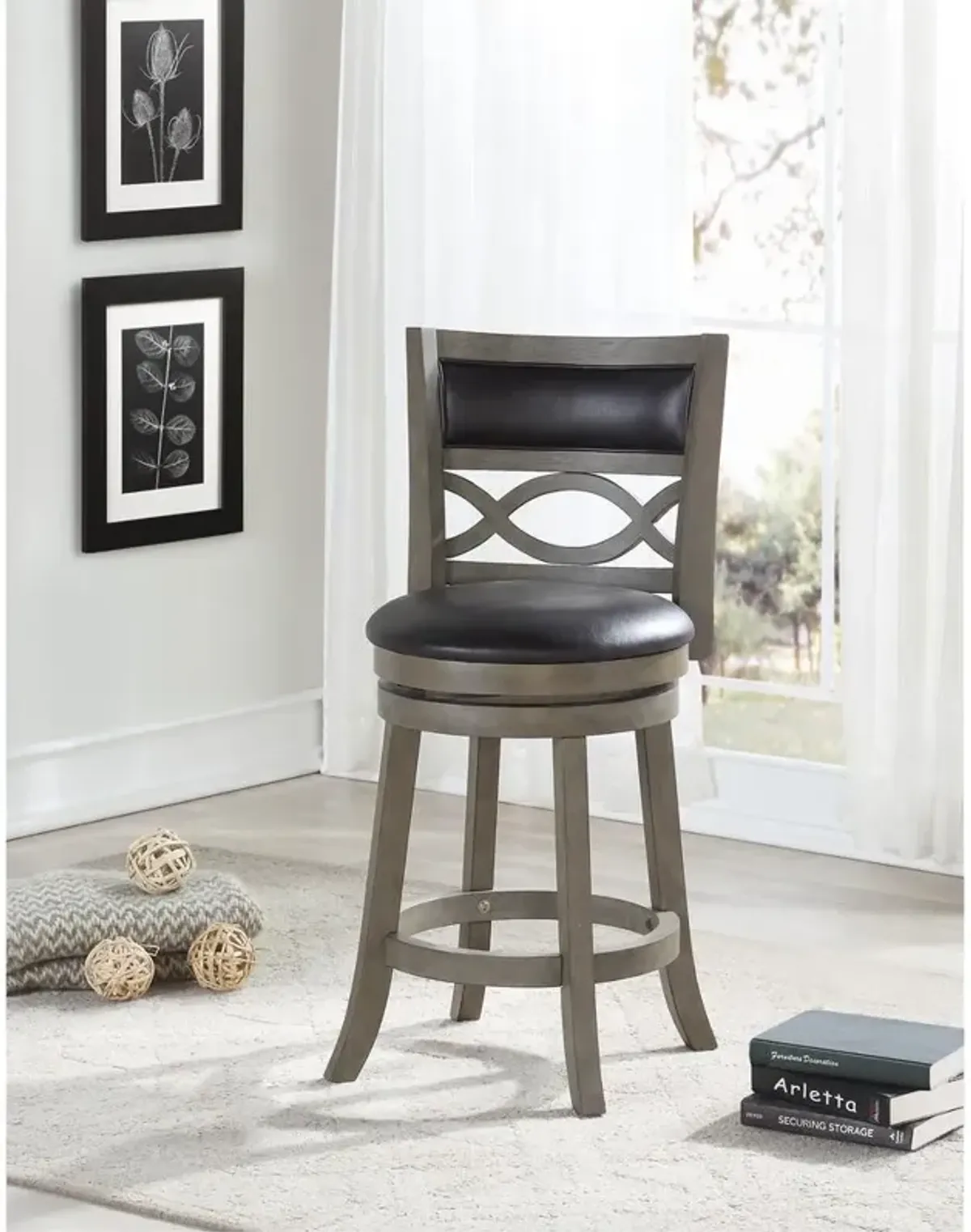 New Classic Furniture Manchester 24 Wood Counter Stool with Black PU Seat in Ant Gray