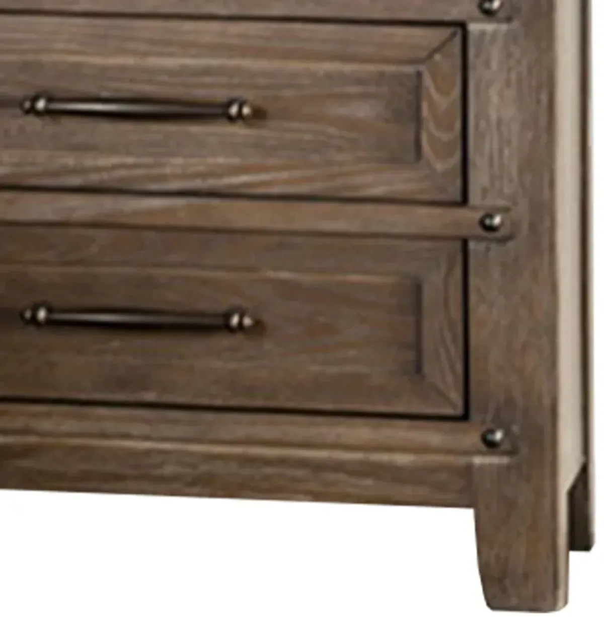 Merry Nightstand, Spacious Top, 3 Drawers, Metal Handles, Brown Solid Wood