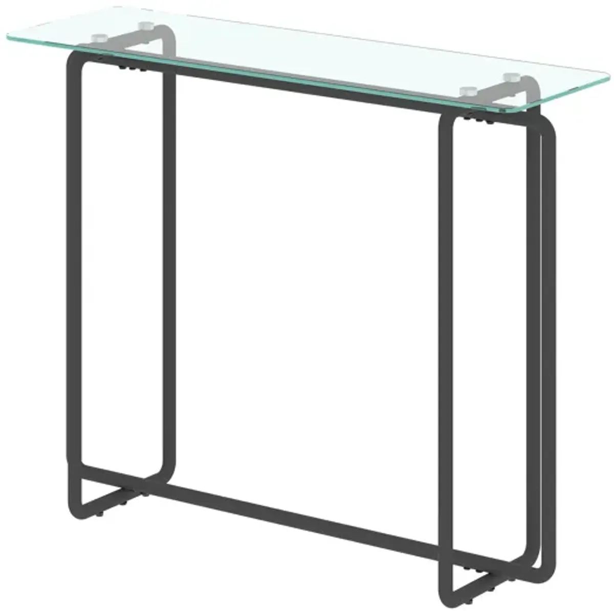 Console Table Single Layer Tempered Glass Rectangular Porch Table with Black Legs Double Tempered Glass Tea Table