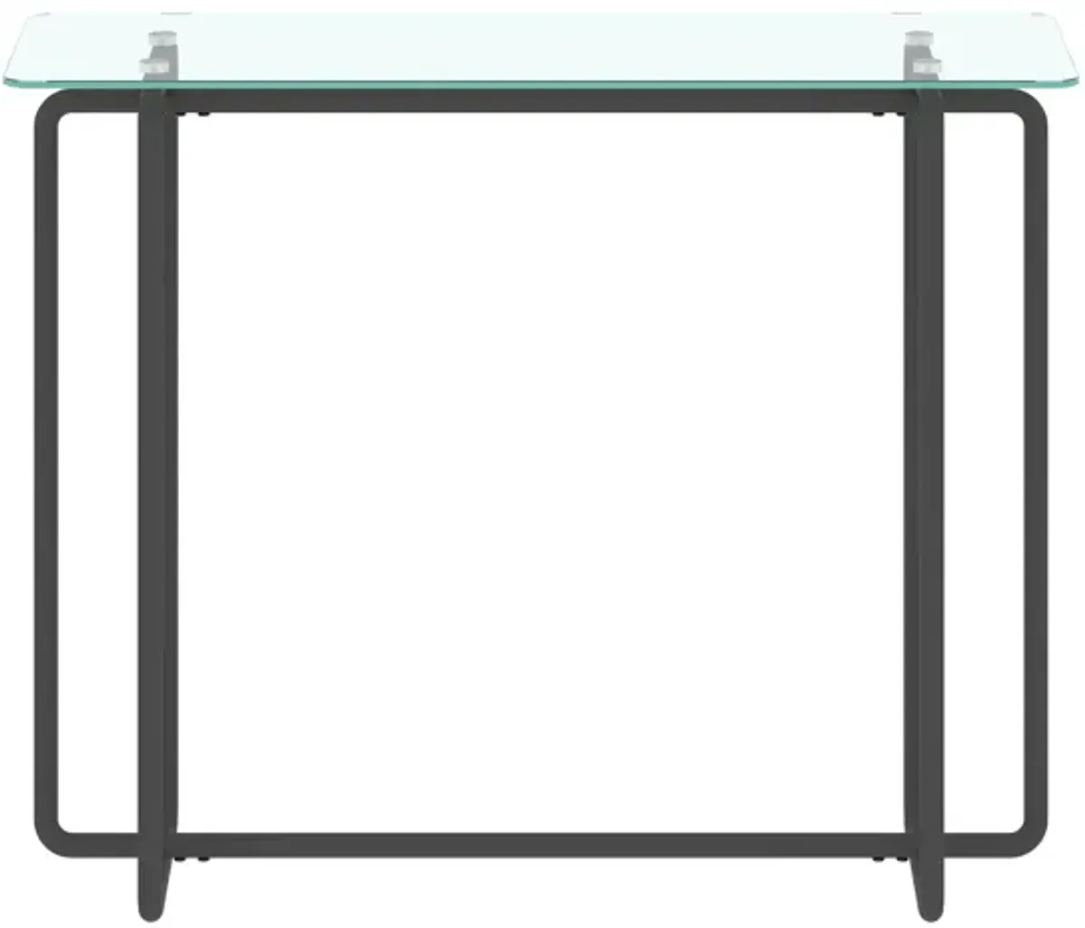 Console Table Single Layer Tempered Glass Rectangular Porch Table with Black Legs Double Tempered Glass Tea Table