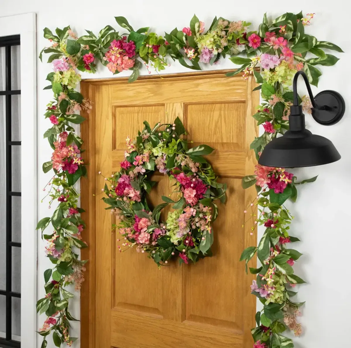 Leafy Hydrangea Floral Spring Wreath - 24" - Pink