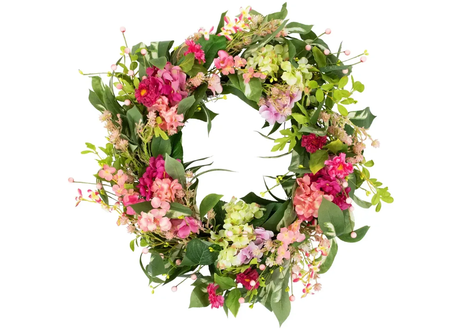 Leafy Hydrangea Floral Spring Wreath - 24" - Pink