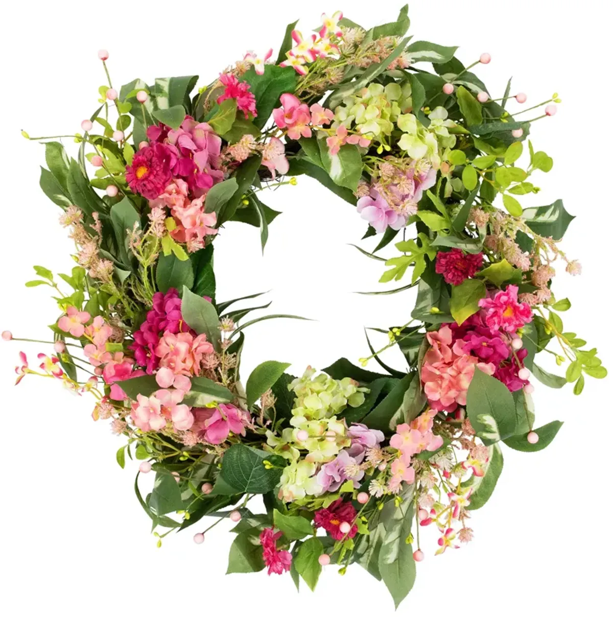 Leafy Hydrangea Floral Spring Wreath - 24" - Pink