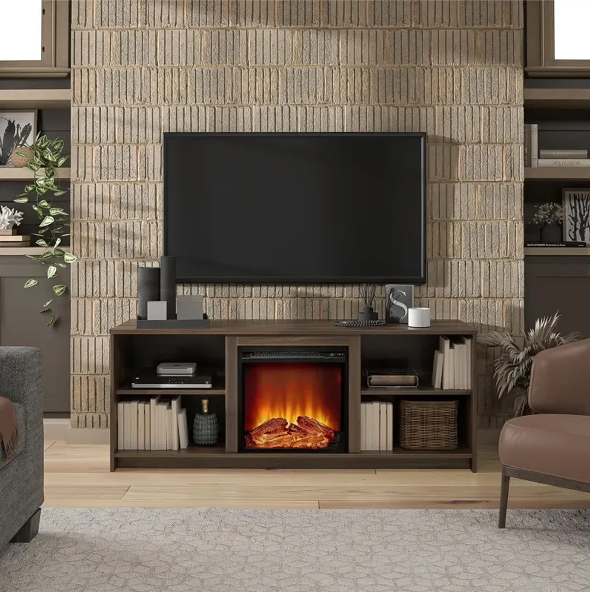 Ameriwood Home Courtland Electric Fireplace Space Heater TV Stand for TVs up to 65"