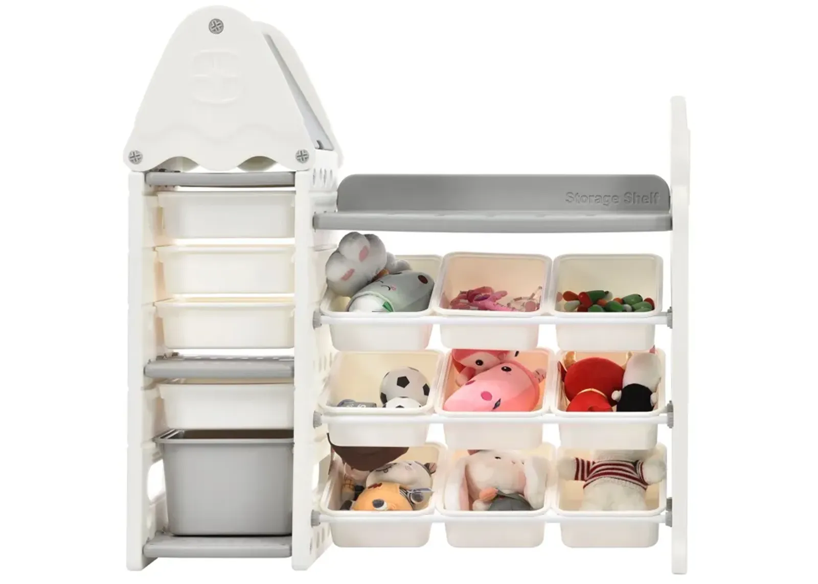 Kids Toy Storage Organizer with 14 Bins, Multi-functional Nursery Organizer Furniture Set with HDPE Shelf for Playroom