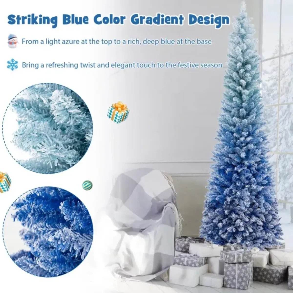 Hivvago 7 Feet Blue Gradient Snow Flocked Artificial Christmas Tree