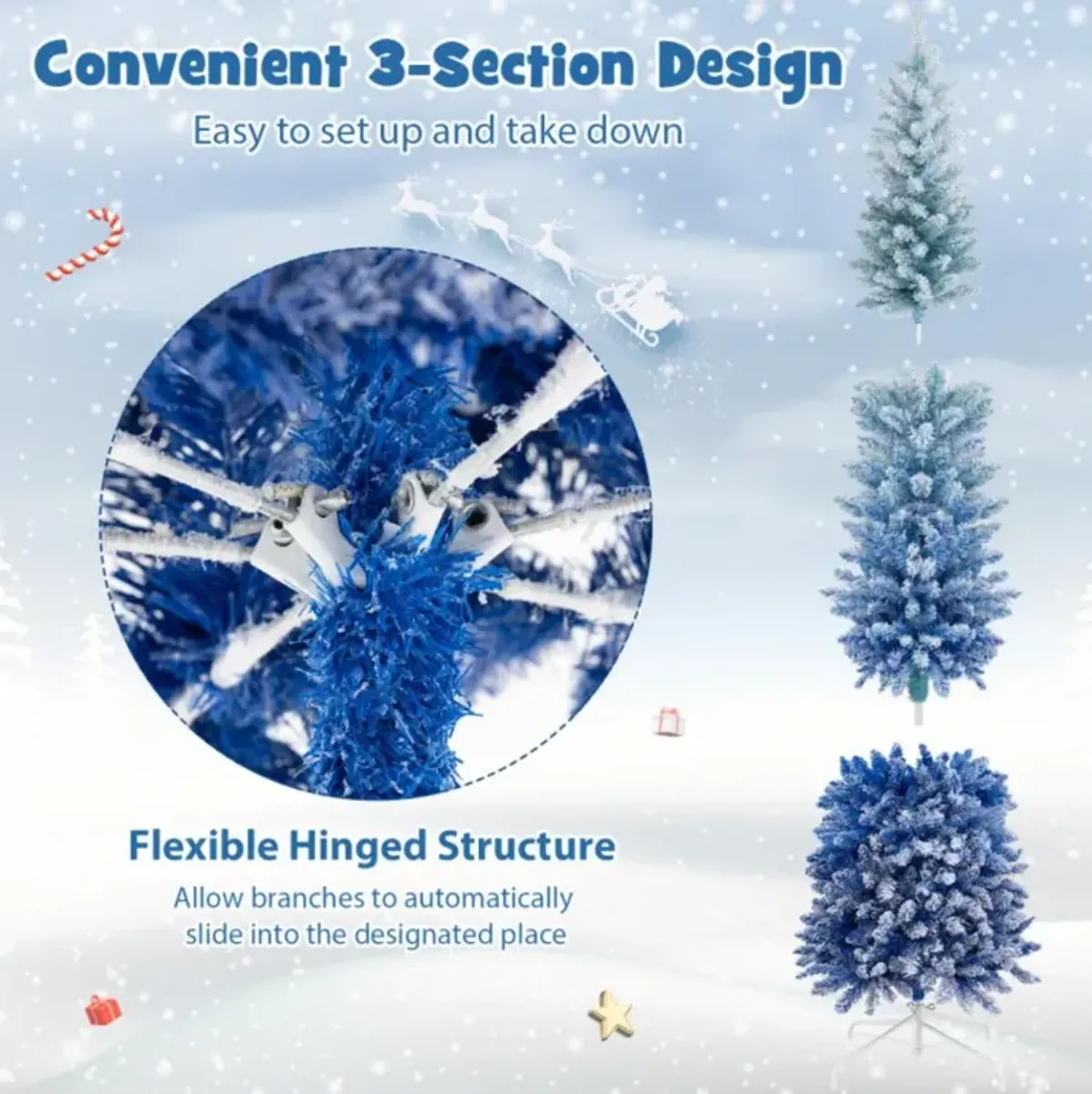 Hivvago 7 Feet Blue Gradient Snow Flocked Artificial Christmas Tree