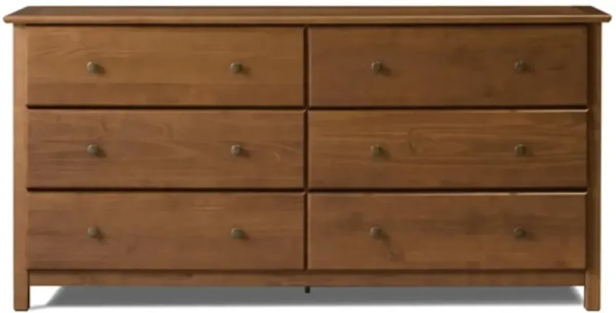 Farm house Solid Pine Wood 6 Drawer Dresser in Walnut Finish