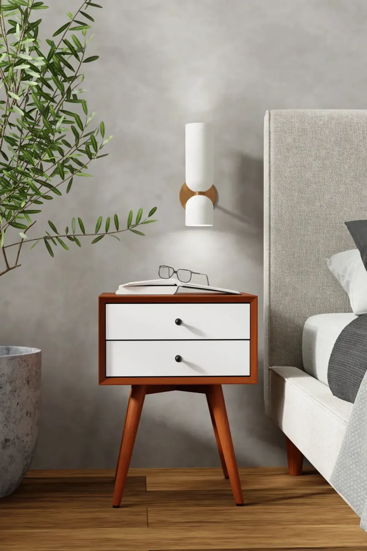 Flynn Small Nightstand, Acorn & White
