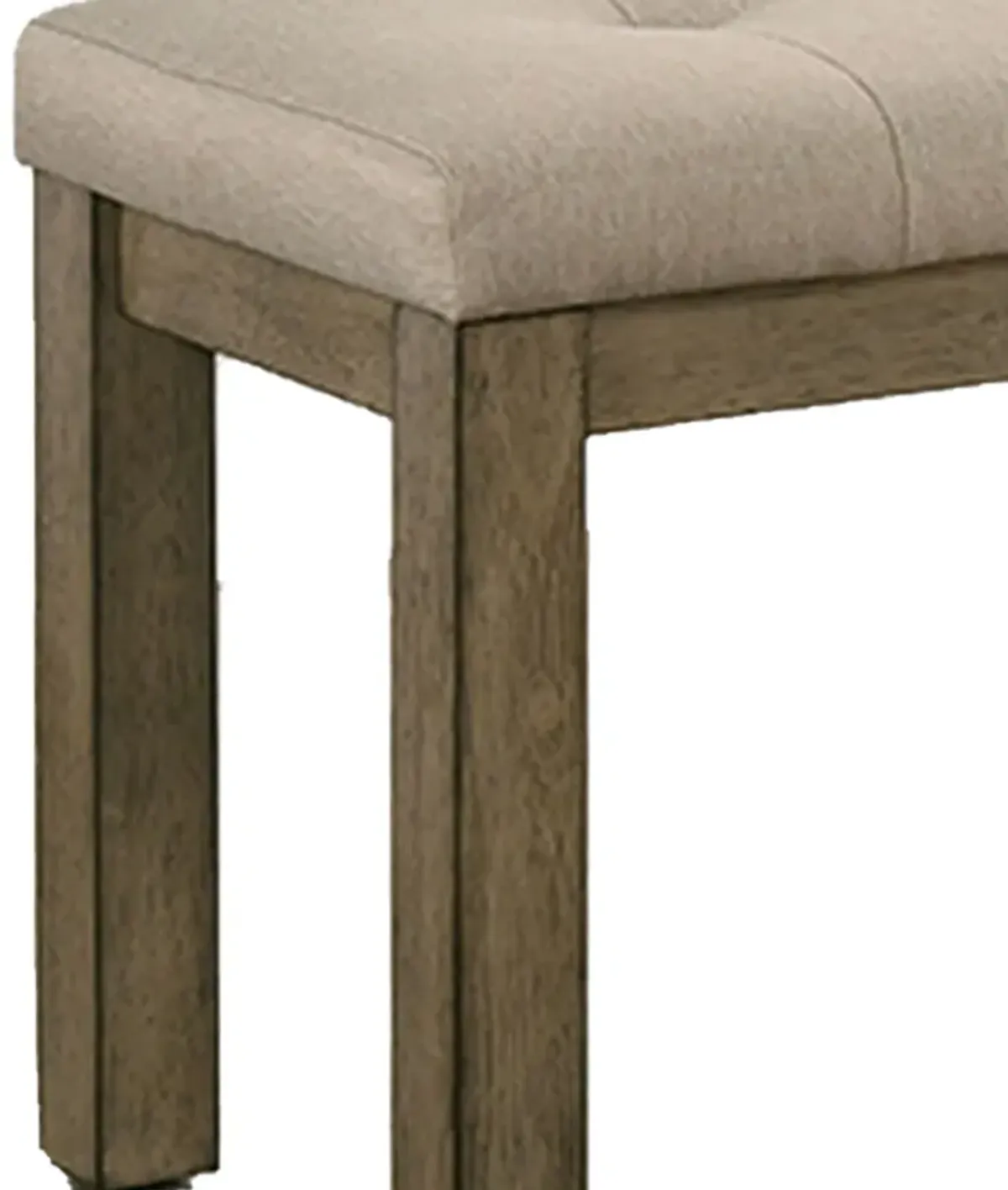 Alfa 48 Inch Farmhouse Bench, Beige Fabric, Tufted Seating, Brown Wood-Benzara