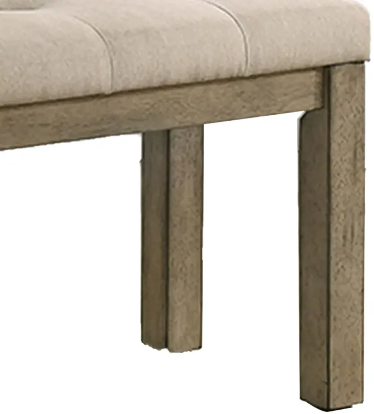 Alfa 48 Inch Farmhouse Bench, Beige Fabric, Tufted Seating, Brown Wood-Benzara