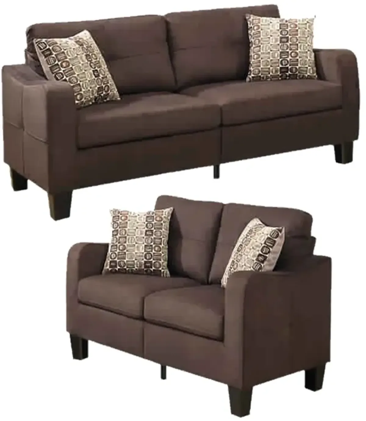 Polyfiber 2 Pieces Sofa Set With Accent Pillows Brown - Benzara