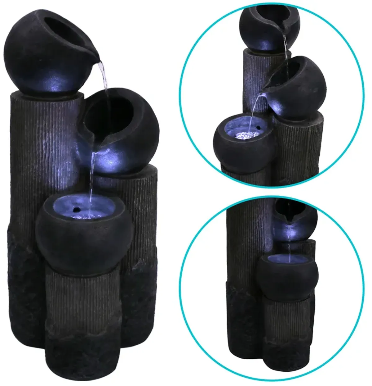 Sunnydaze Cascading Tiered Cups Solar Water Fountain with Battery - 31 in