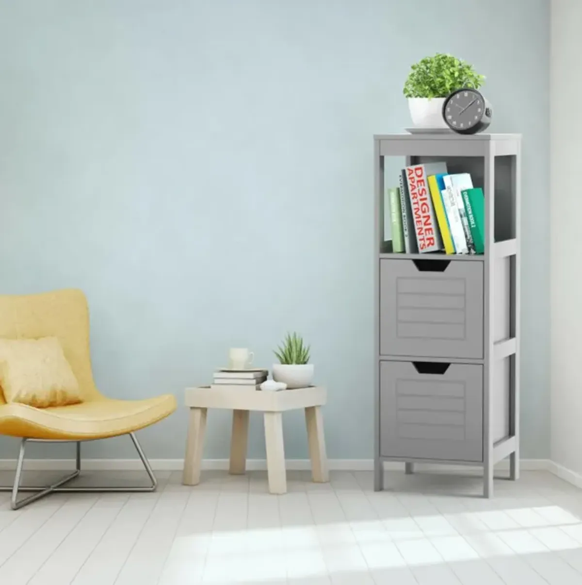 Hivvago Bathroom Wooden Floor Cabinet Multifunction Storage Rack Stand Organizer