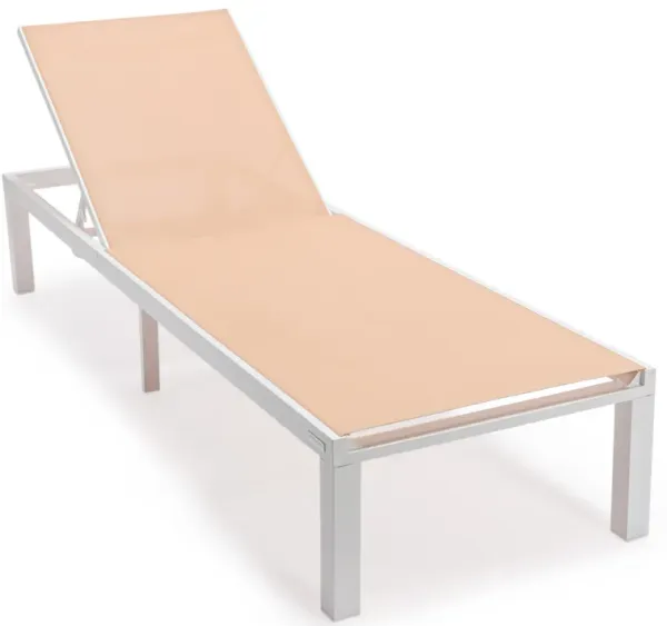 LeisureMod Marlin Patio Chaise Lounge Chair With White Aluminum Frame, Set of 2 in Navy Blue