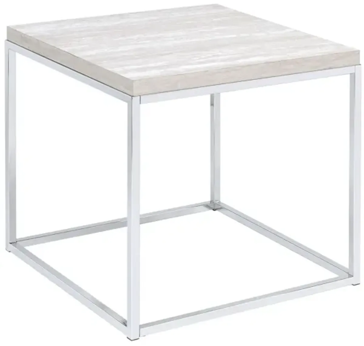 Homezia 24" Chrome And White Oak Manufactured Wood And Metal Square End Table