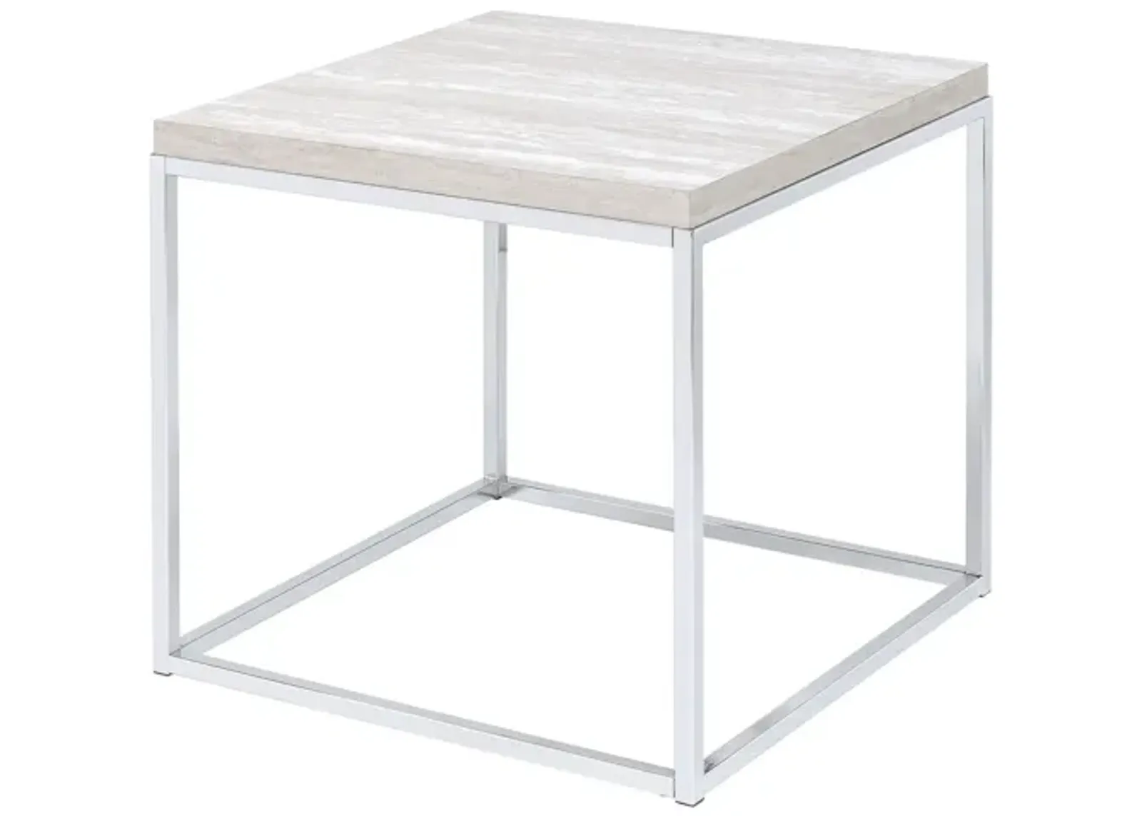 Homezia 24" Chrome And White Oak Manufactured Wood And Metal Square End Table