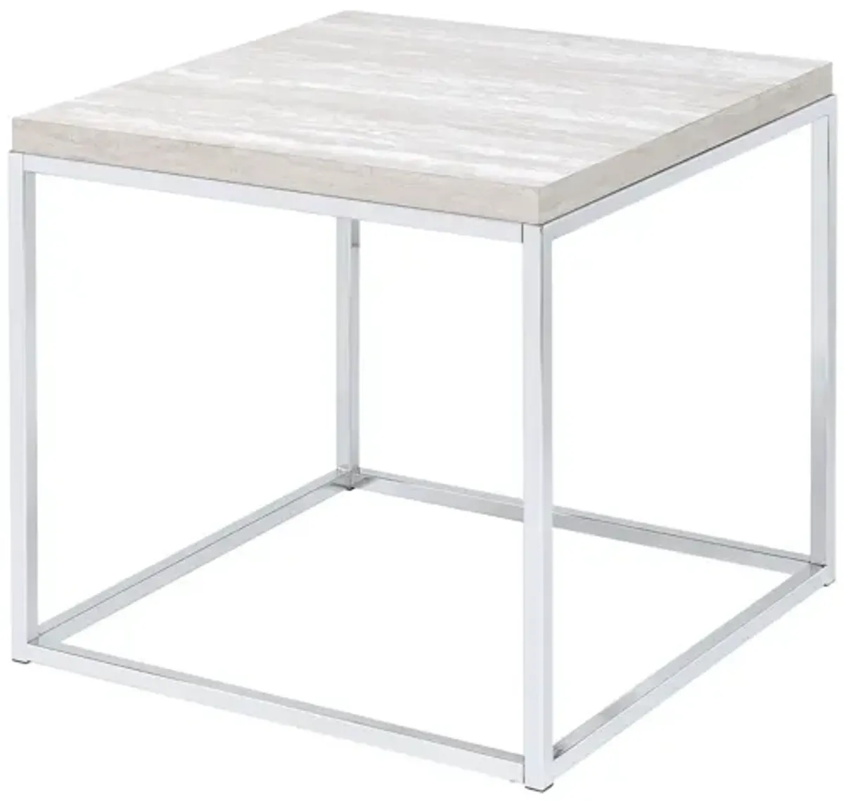 Homezia 24" Chrome And White Oak Manufactured Wood And Metal Square End Table