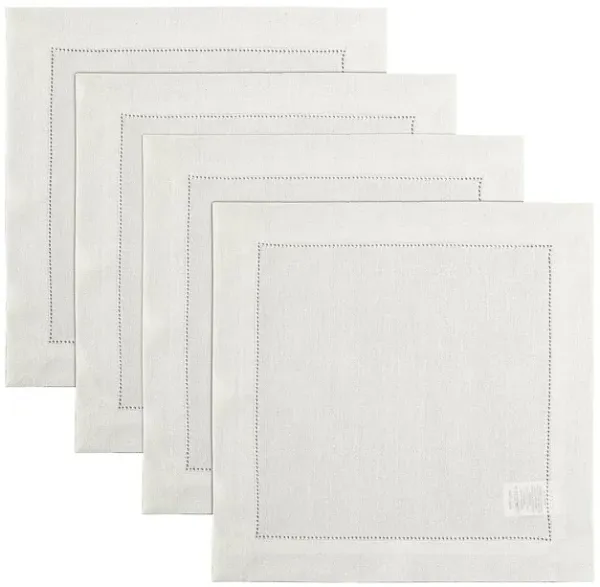 Solino Home 100% Pure Linen Square Placemats 14 x 14 Inch Set of 4 - Classic Hemstitch