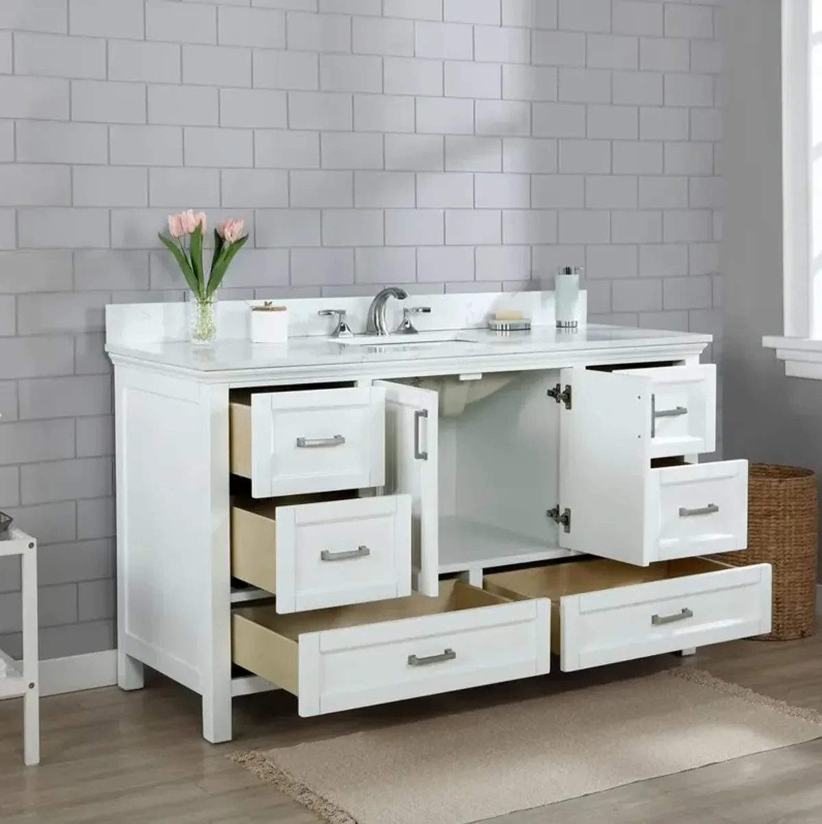 Altair 60 Single Bathroom Vanity Set in White without Mirror