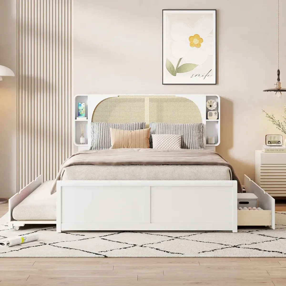 Merax Platform Bed with 2 Drawers and Trundle