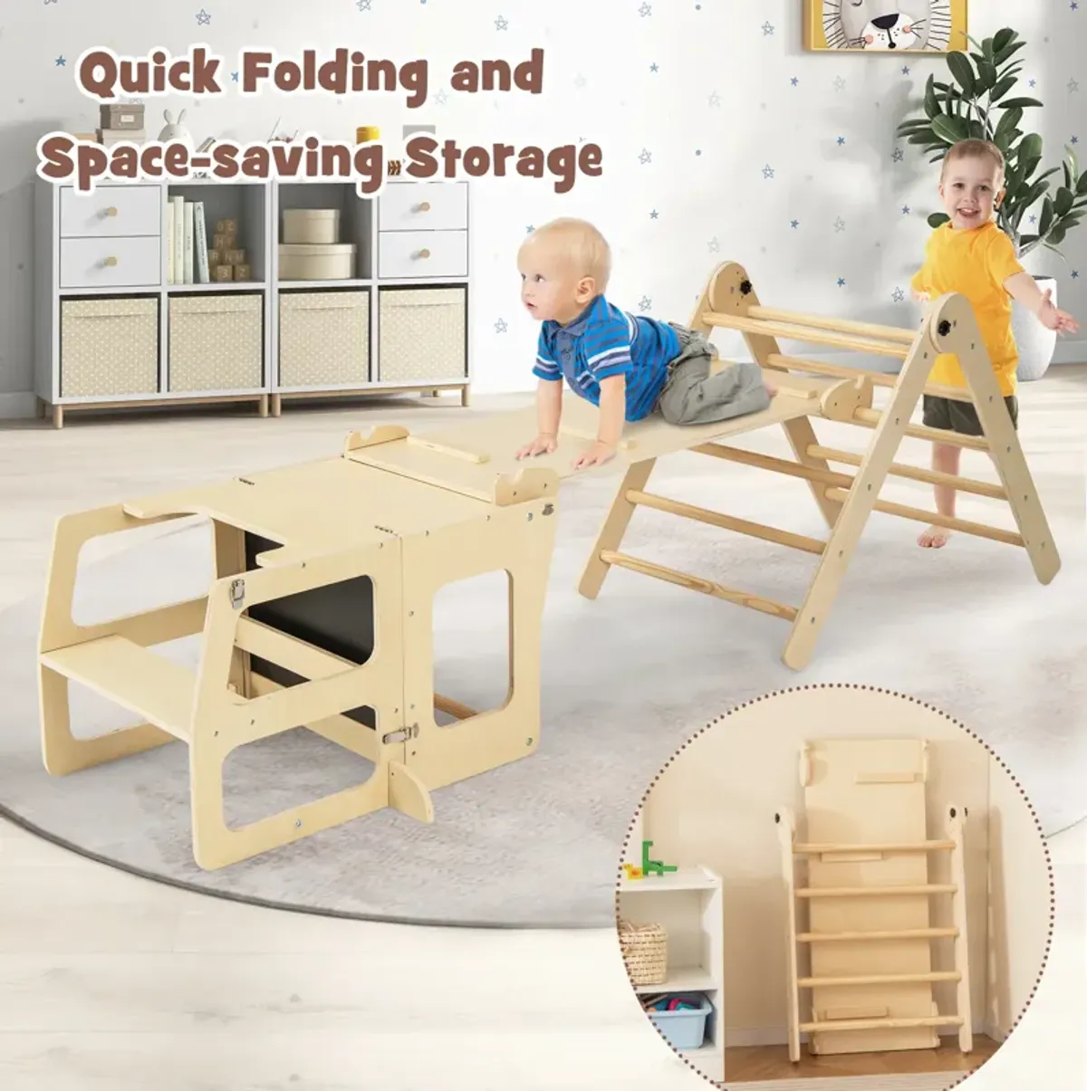 7-in-1 Toddler Climbing Toy Connected Table and Chair Set for Boys and Girls Aged 3-14 Years Old