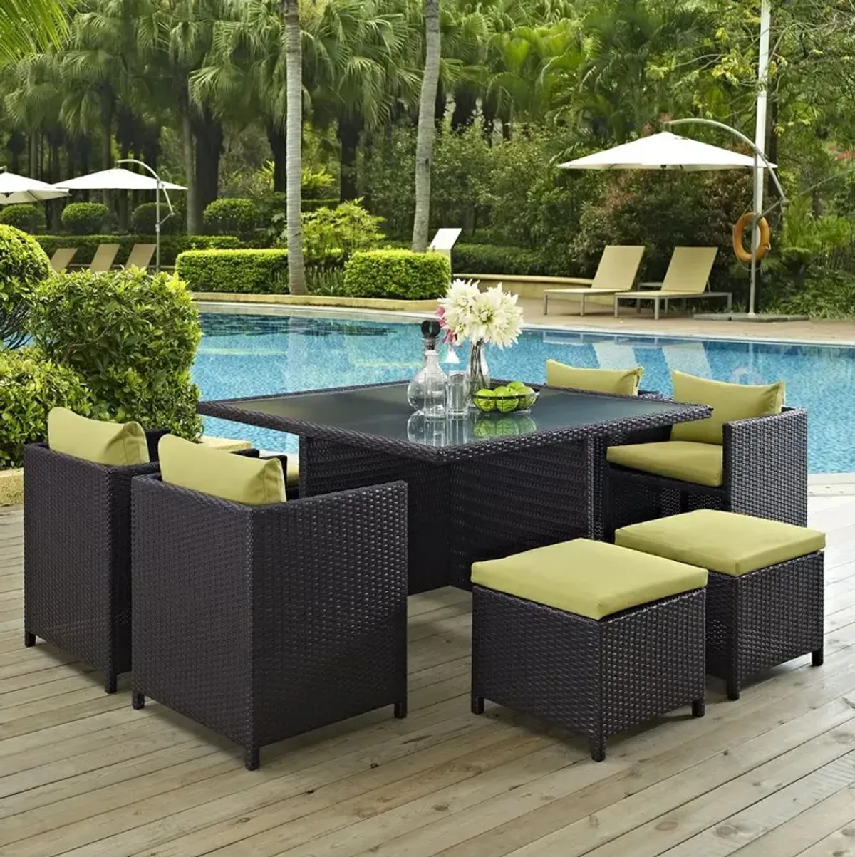 Inverse 9 Piece Outdoor Patio Dining Set - Espresso Peridot