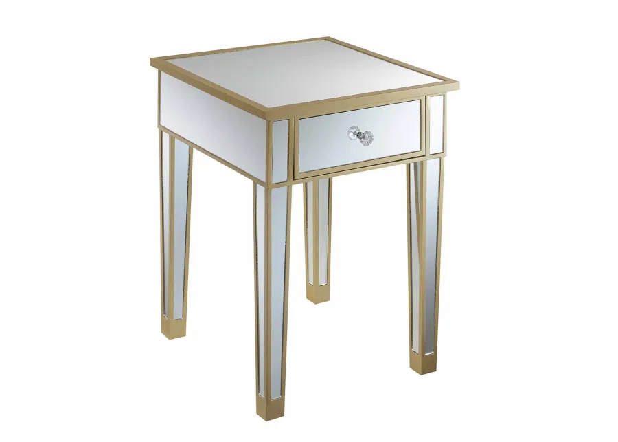 Convenience Concepts Gold Coast Mirrored End Table with Drawer, Champagne / Mirror