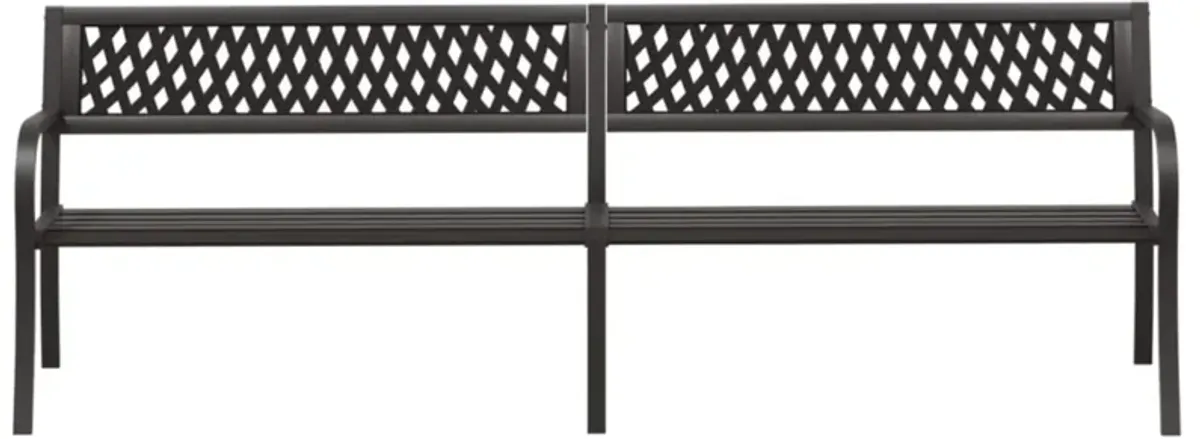 vidaXL Steel Twin Patio Bench, Outdoor Garden Seating, Lattice-Patterned Plastic Backrest, Weather-Resistant, Black, 96.9" Length, Assembly Required