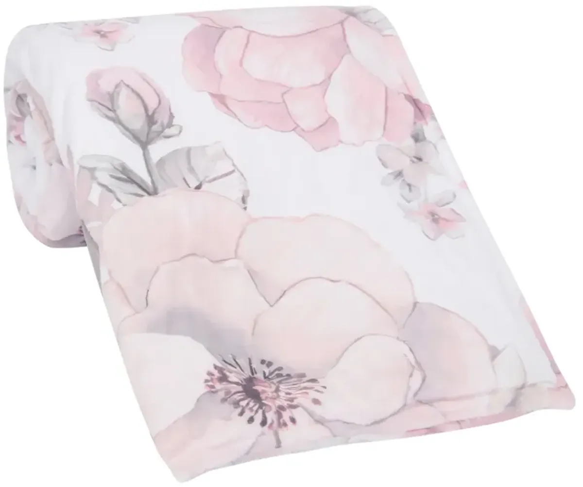 Lambs & Ivy Botanical Baby Watercolor Floral Pink Fleece Baby Blanket