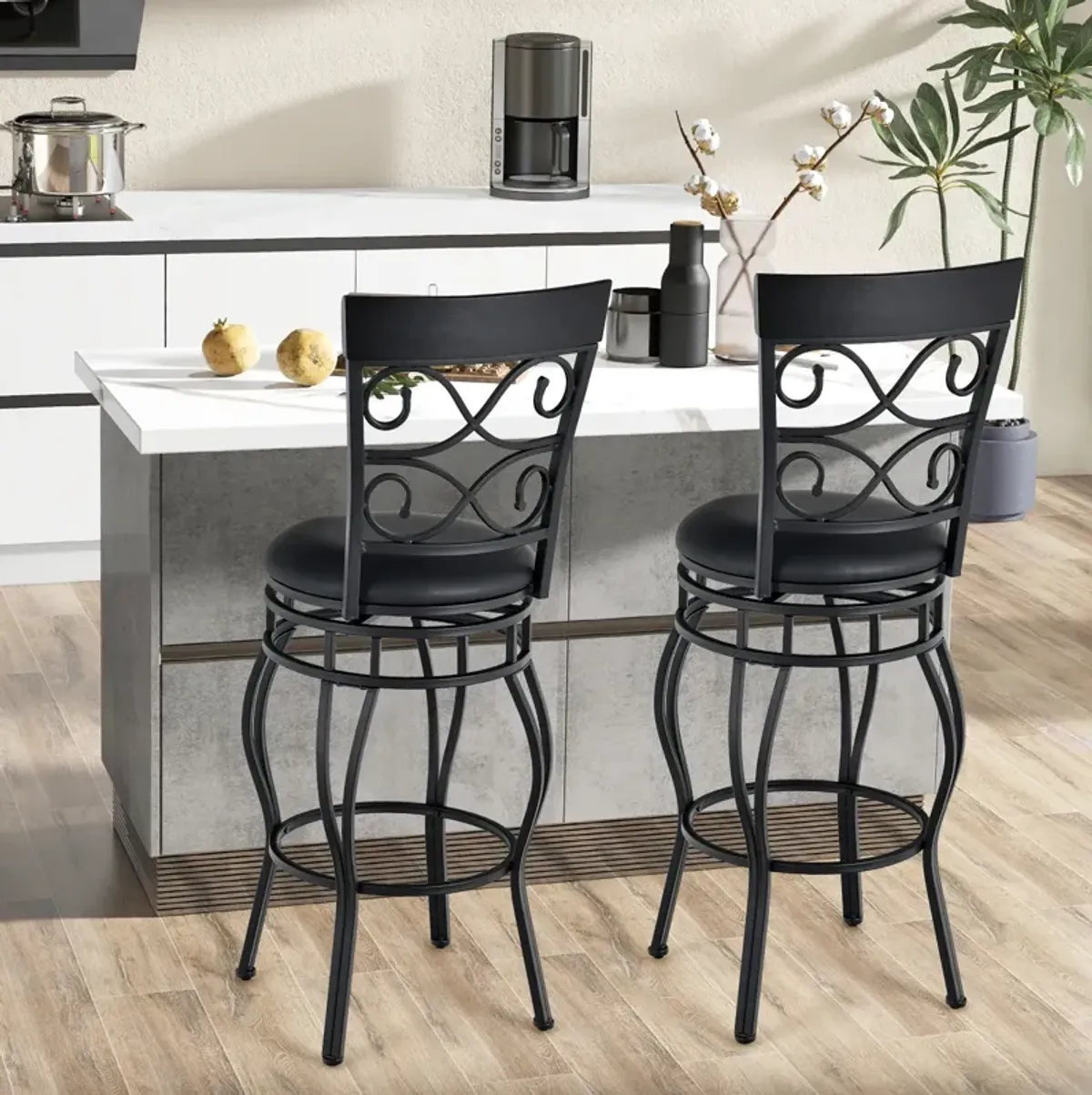 Set of 2 30 Inch Bar Stool with Backrest and Footrest