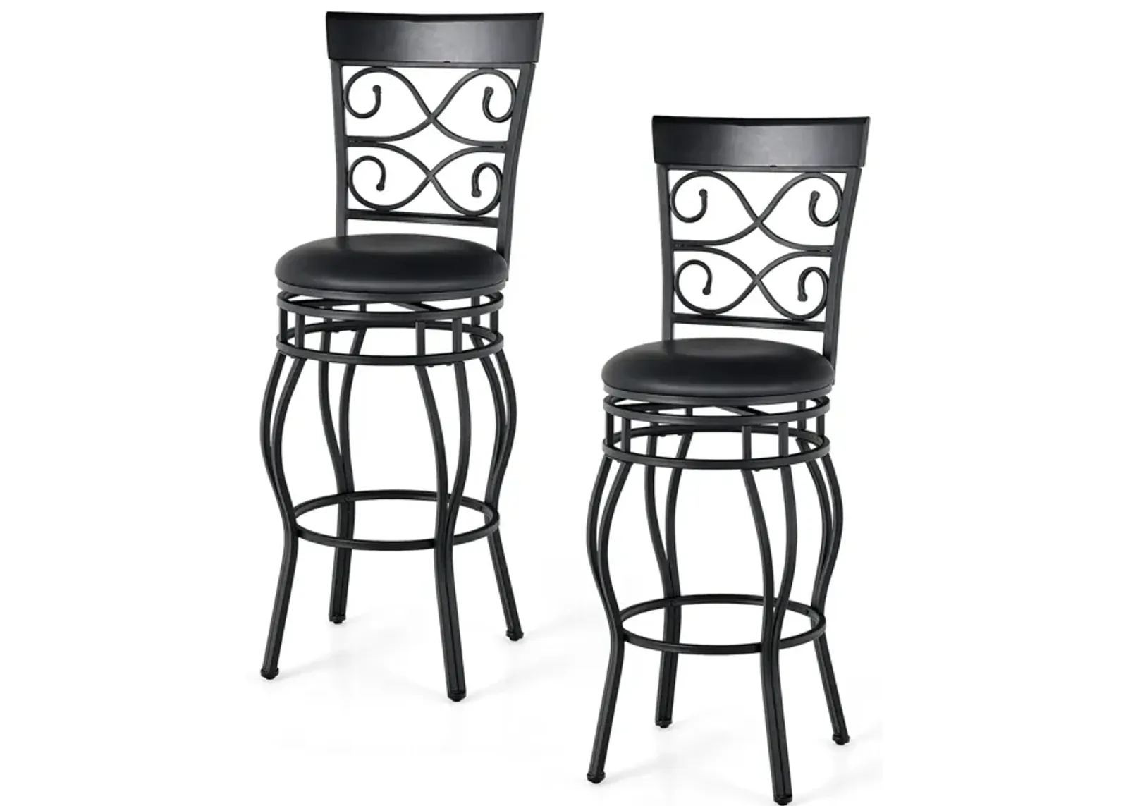 Set of 2 30 Inch Bar Stool with Backrest and Footrest