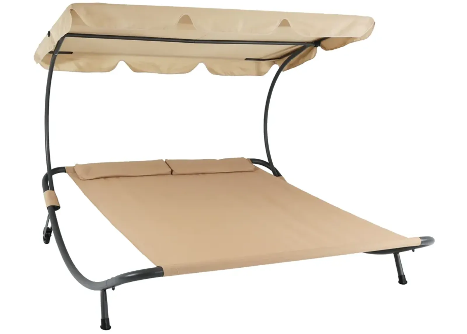 Sunnydaze Modern Fabric Double Chaise Lounge Bed with Canopy - Beige