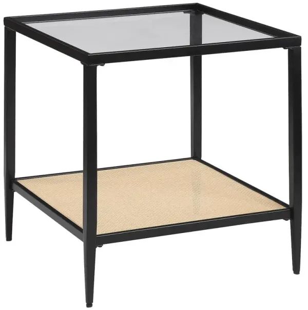 Amherst Glass Top Metal with Cane Shelf End Table Black