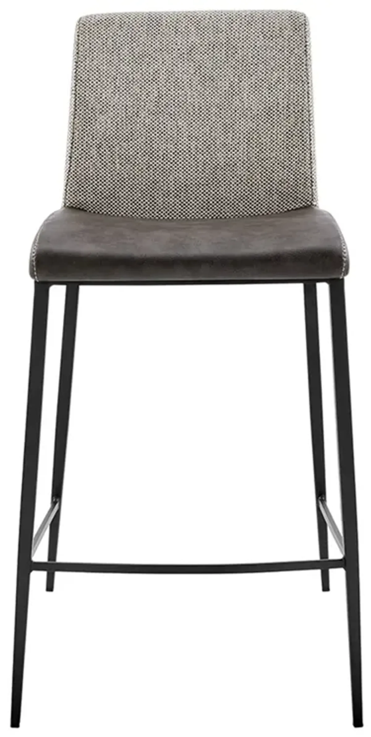 Set of Two Gray Faux Leather and Fabric Counter Stools