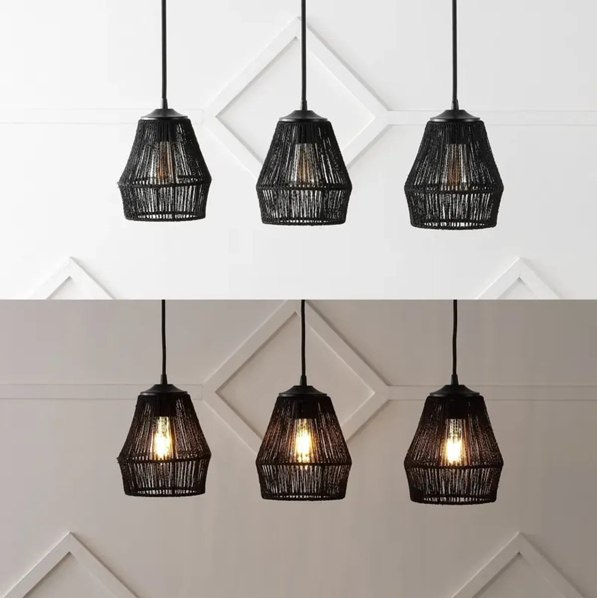 Ibiza 3-Light Woven Rope/Metal Bohemian Coastal LED Linear Pendant