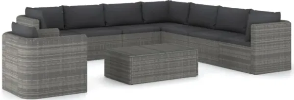 vidaXL 9 Piece Garden Lounge Set with Cushions Poly Rattan Gray